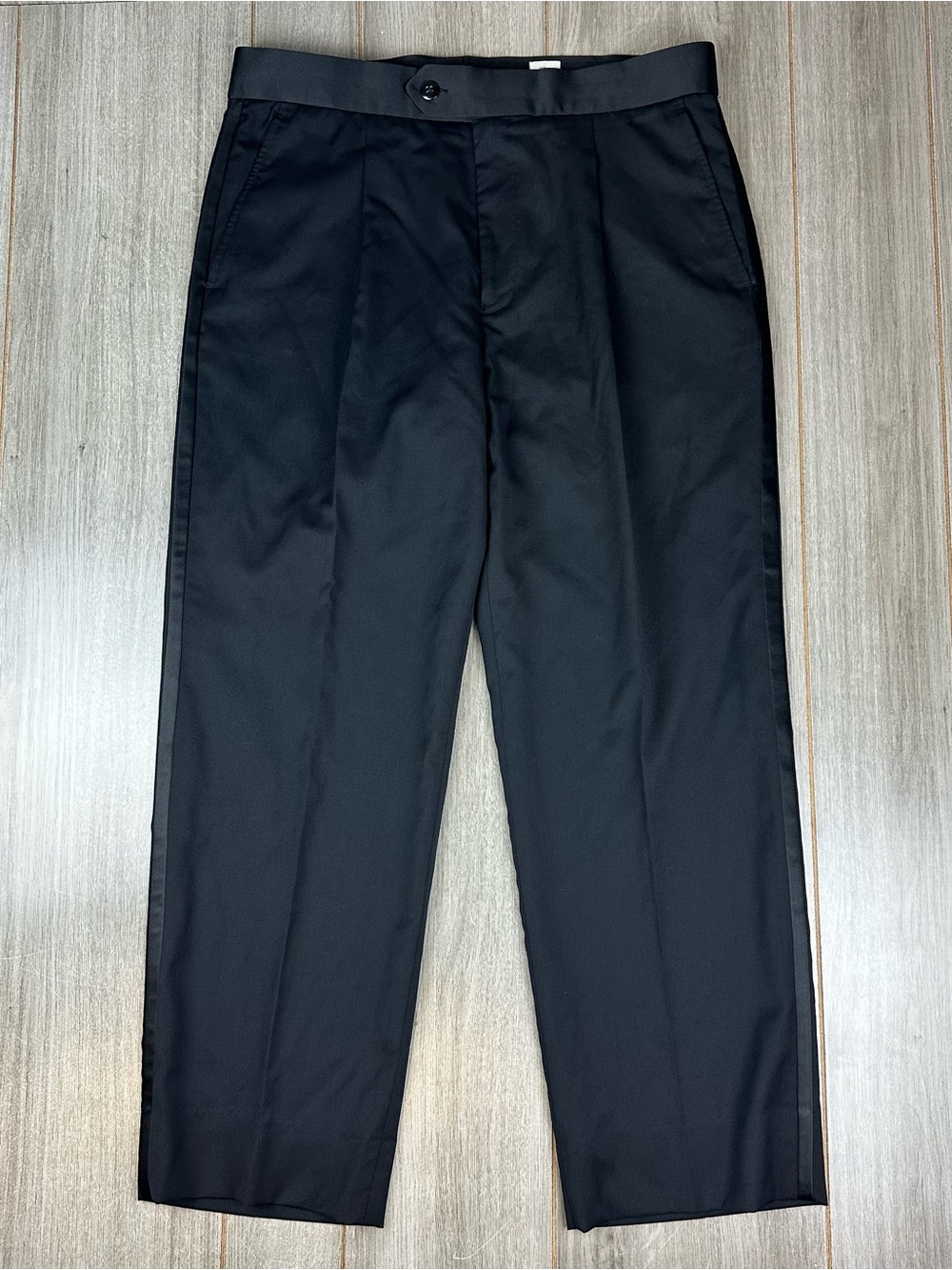 Ralph Lauren Tuxedo Pants 36x30 Boiled Wool Black Hemmed Satin Side Stripe